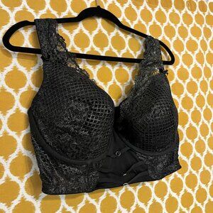 Cacique Size 40DDD (40F) Lined Lace Longline Balconette Bra Black